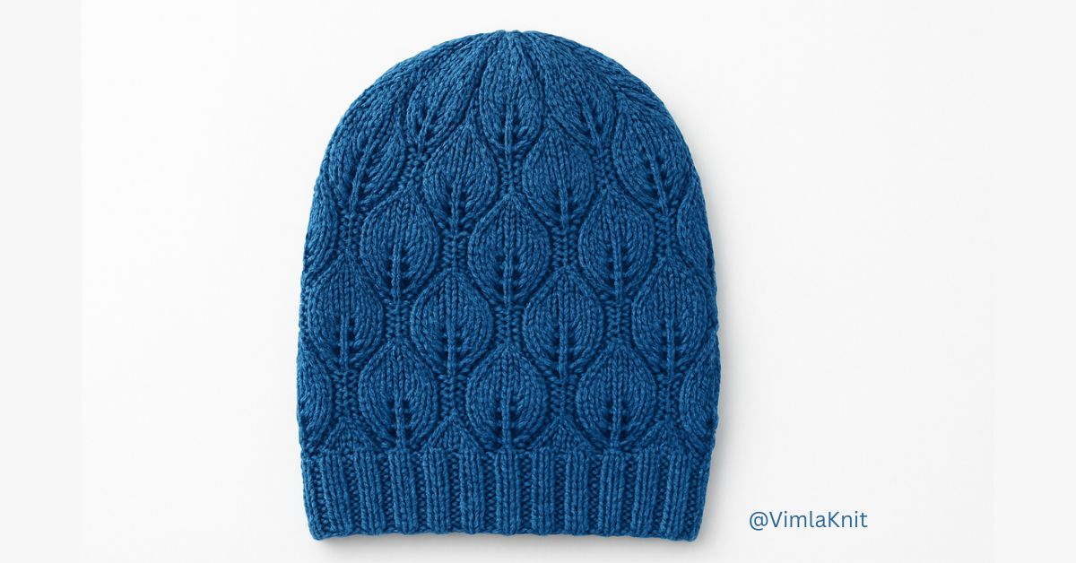 Free Unisex Leaf Lace Hat Knitting Pattern for Beginners | Step-by-Step Tutorial.